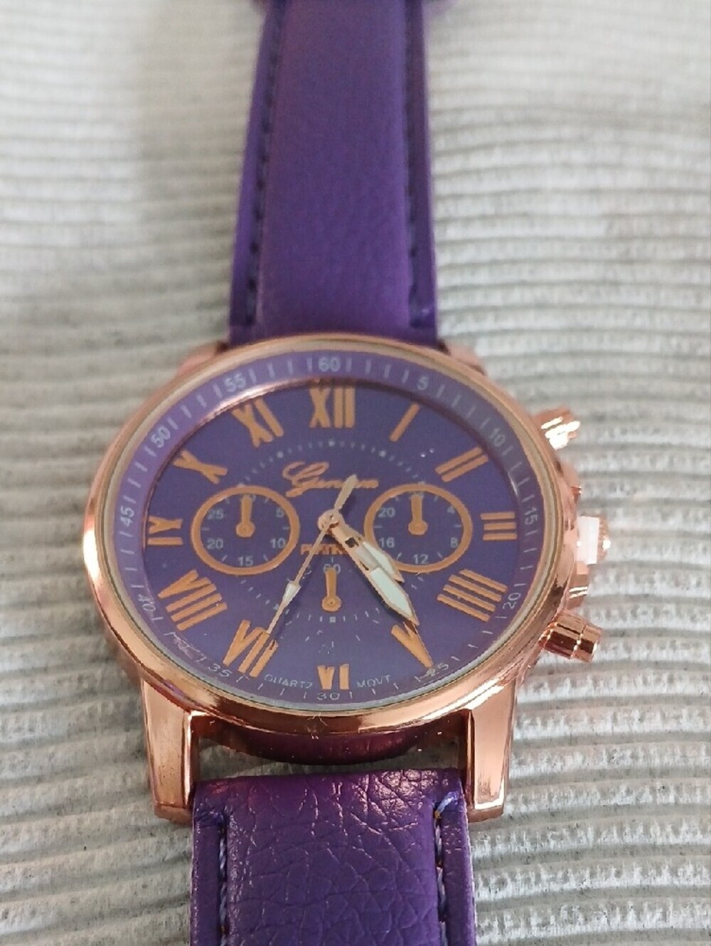Purple Leather Strap Watch with Rose Gold Case - Picture 3 of 7